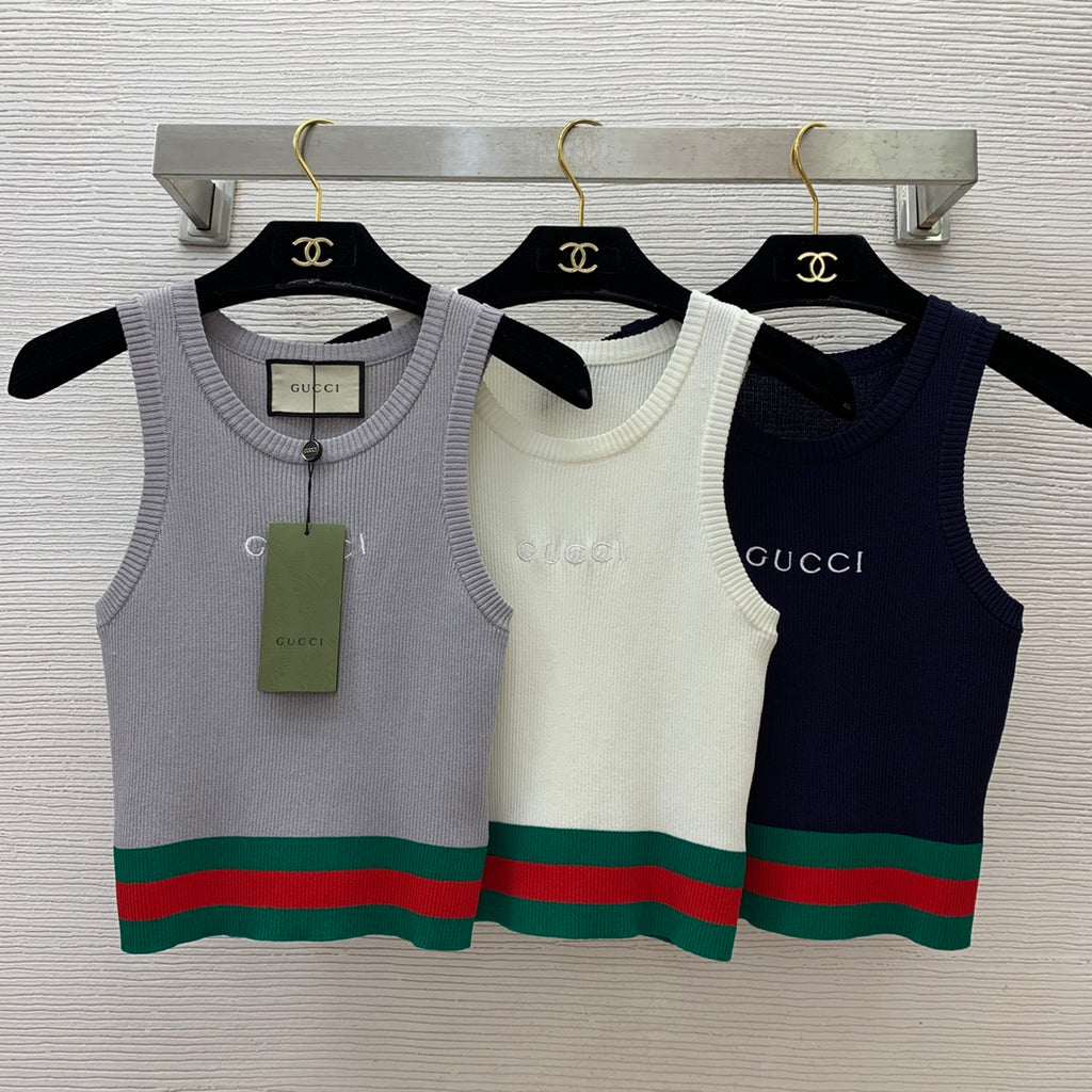 Slim-fit stretch-knit vest top with embroidered logo and contrast stripes 0724100901
