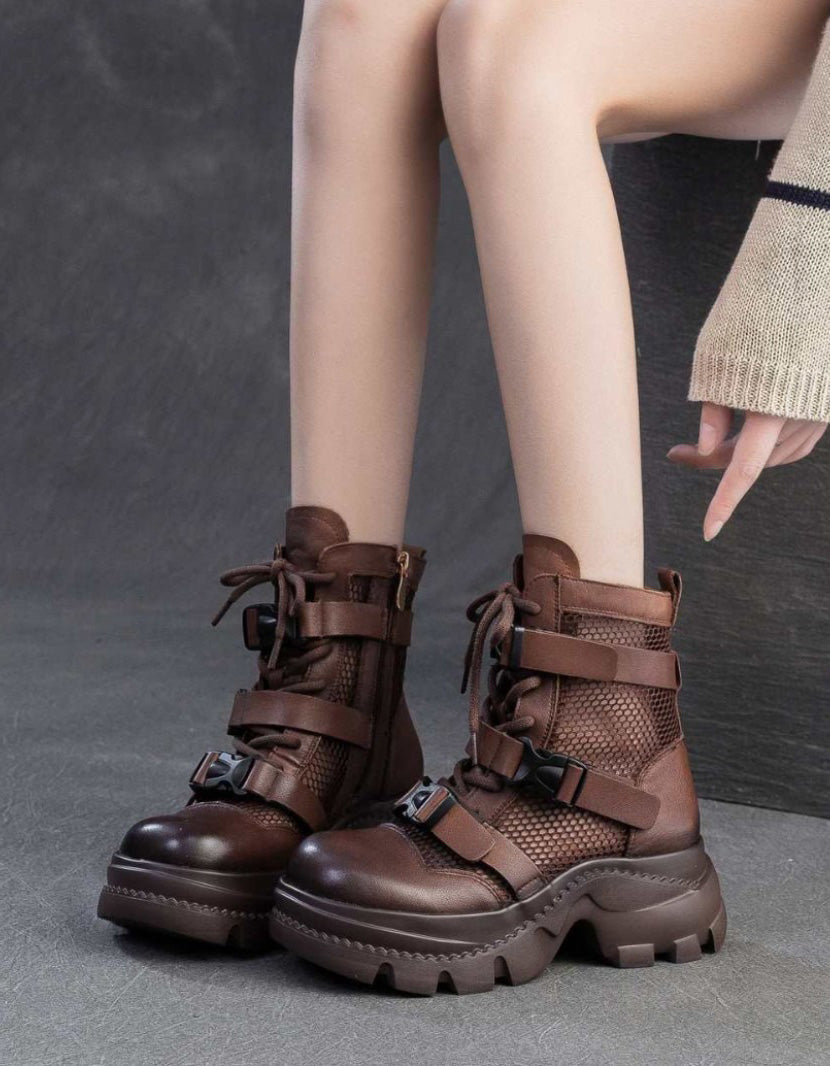 Buckle Front Retro Mesh Platform Sandals Boots