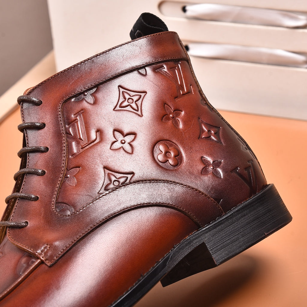 LVV high-top printed business leather shoes 0724120515