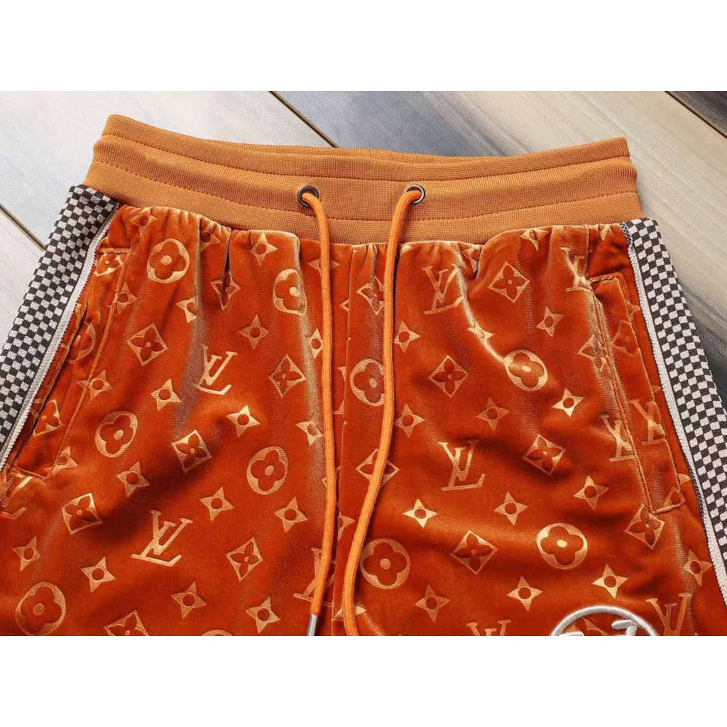 V Orange Embroidered Velvet Suit LXYMC23021503