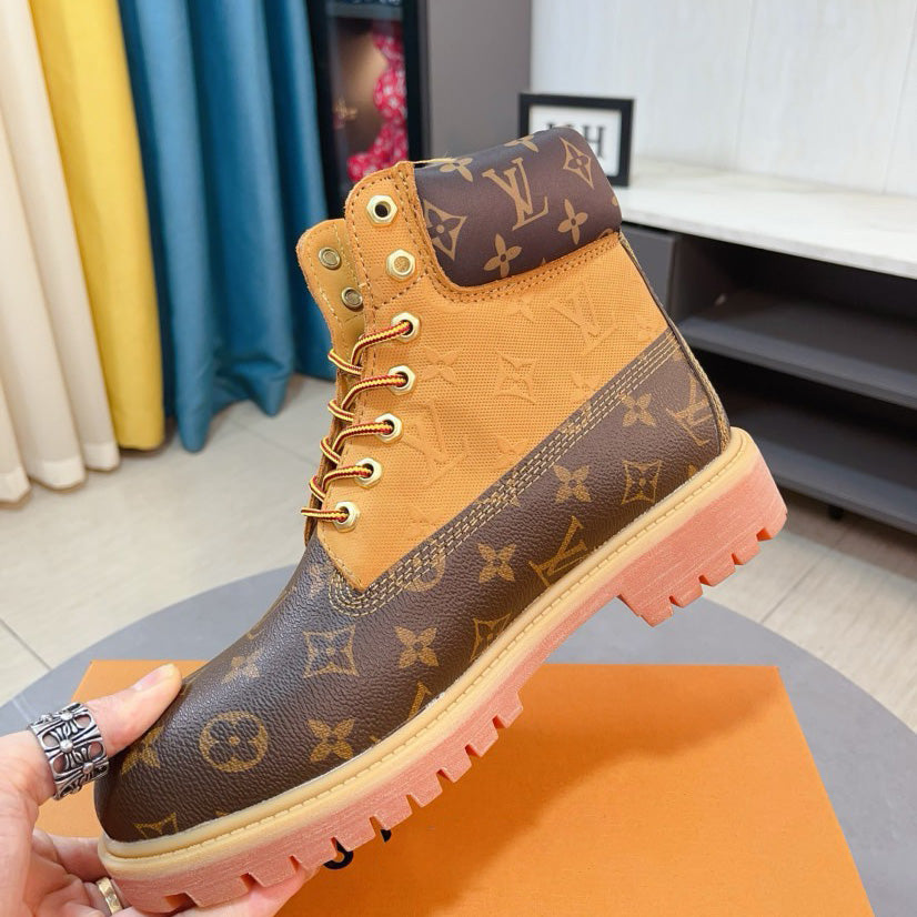 New Black and Brown V Logo Men's bootsPD052024090603