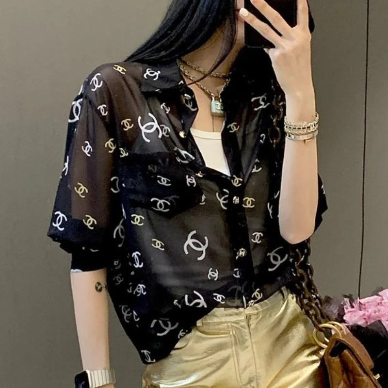 Fashion Letter Printing Old Flower Sunscreen Shirt 1024042620