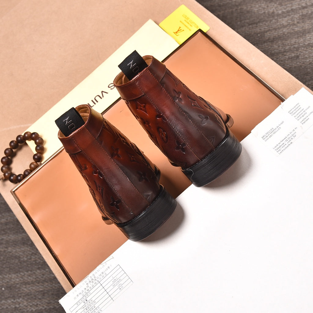 LVV high-top printed business leather shoes 0724120515