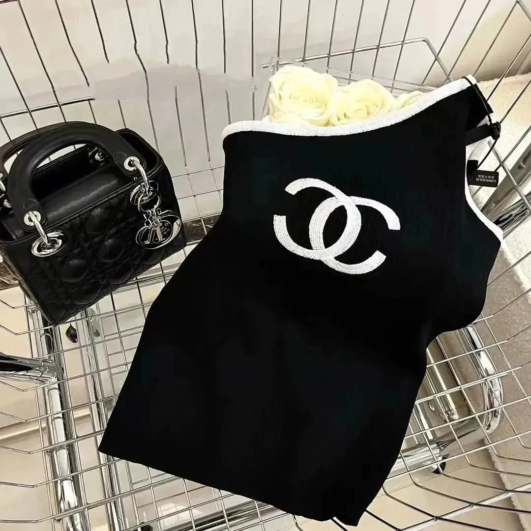 Fashion New Knitted Sling Spice Girl Slant Shoulder Vest Top 1024031120