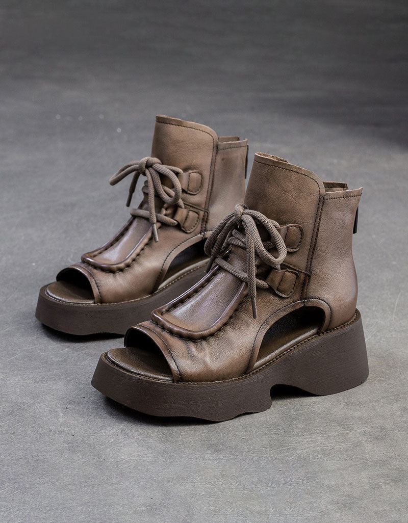 Front Lace Open Toe Platform Sandals Boots