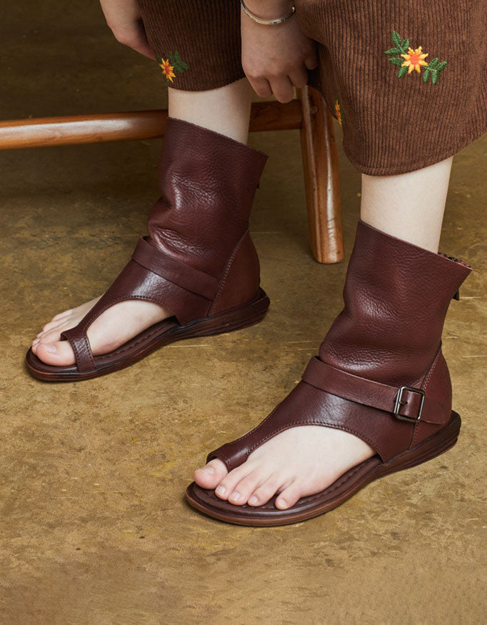Handmade Genuine Leather Retro Flat Roman Sandals