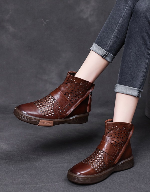 Handmade Summer Hollow Retro Ankle Boots 41
