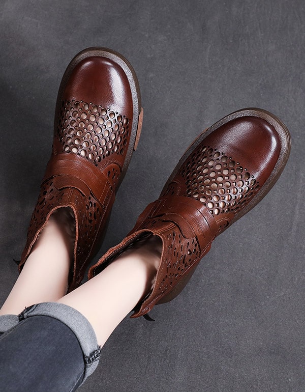 Handmade Summer Hollow Retro Ankle Boots 41