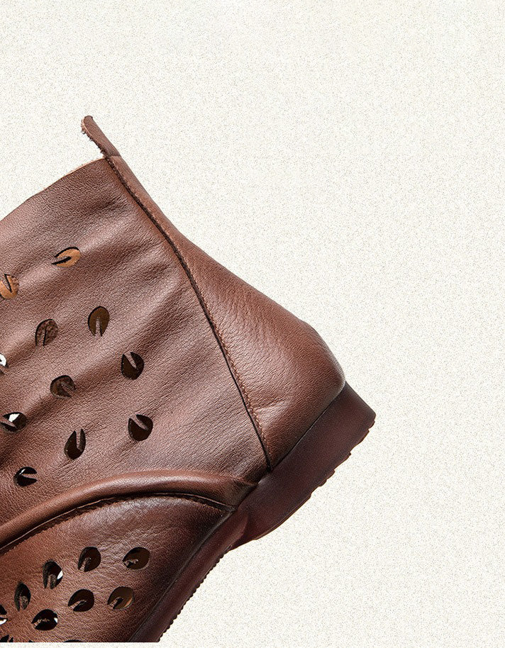 Handmade Soft Leather Hollow Wide Toe Box Boots