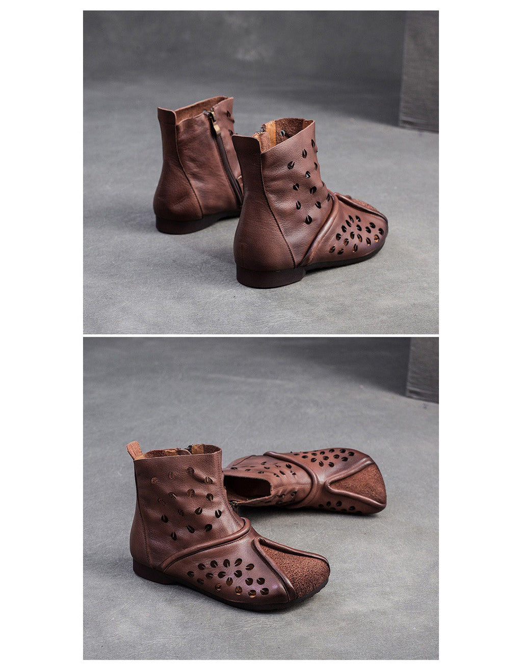Handmade Soft Leather Hollow Wide Toe Box Boots