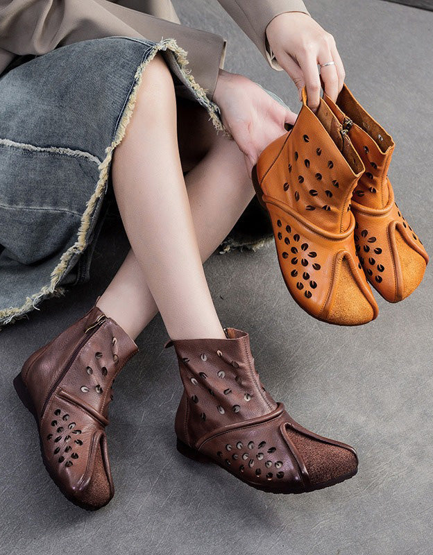 Handmade Soft Leather Hollow Wide Toe Box Boots