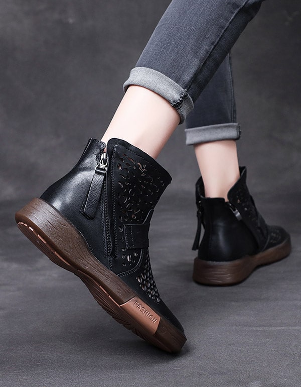 Handmade Summer Hollow Retro Ankle Boots 41