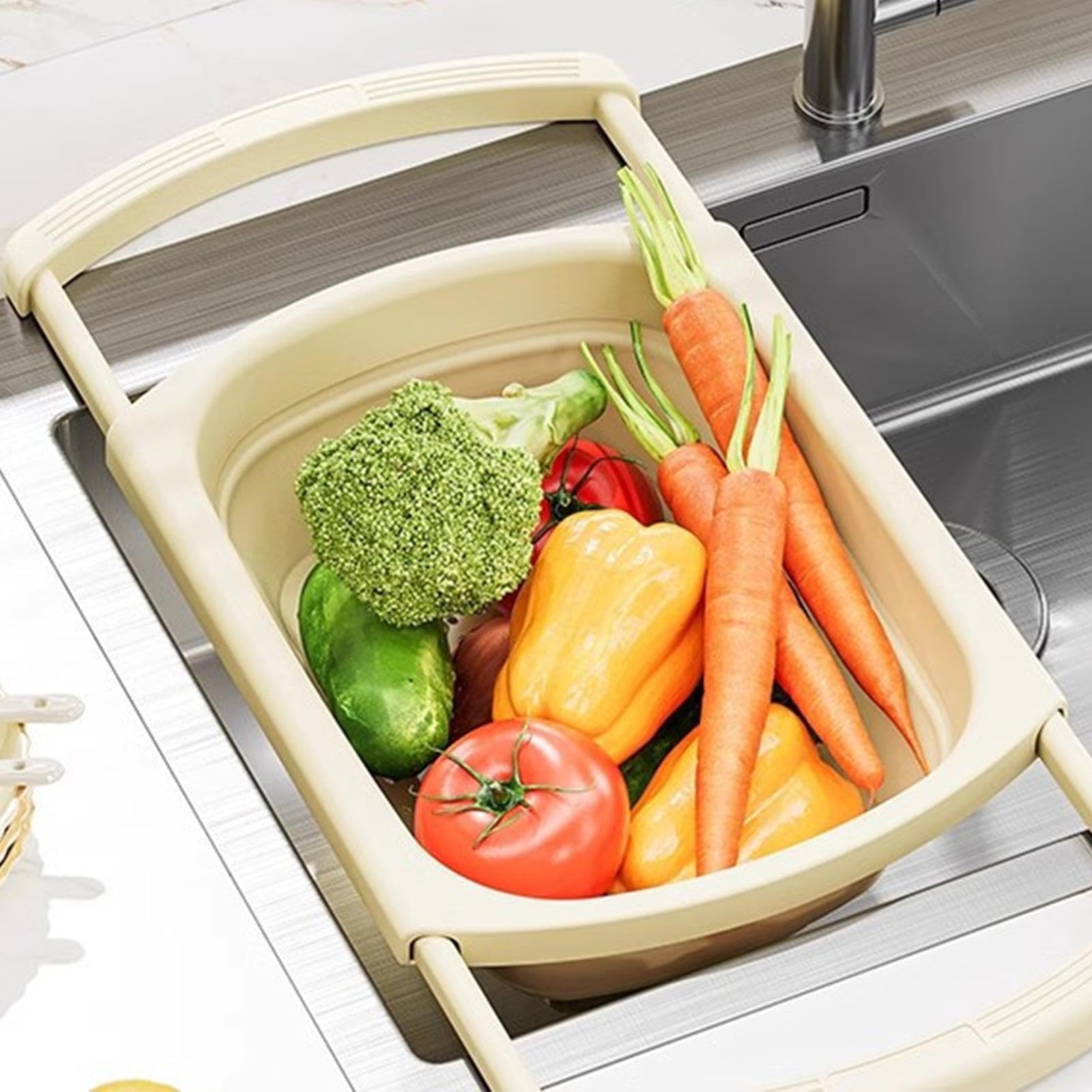 Kitchen Sink Basket - Retractable Sink Basket Container for Fruit Washing