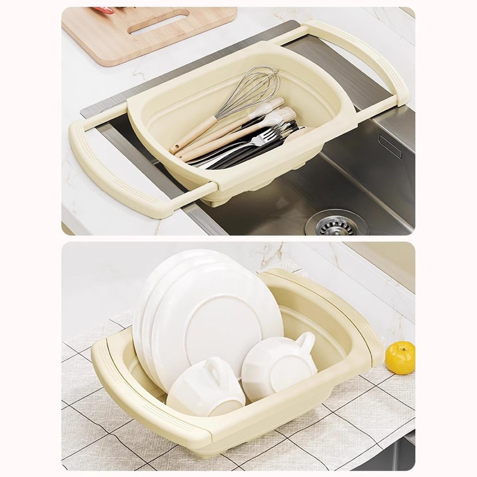 Kitchen Sink Basket - Retractable Sink Basket Container for Fruit Washing