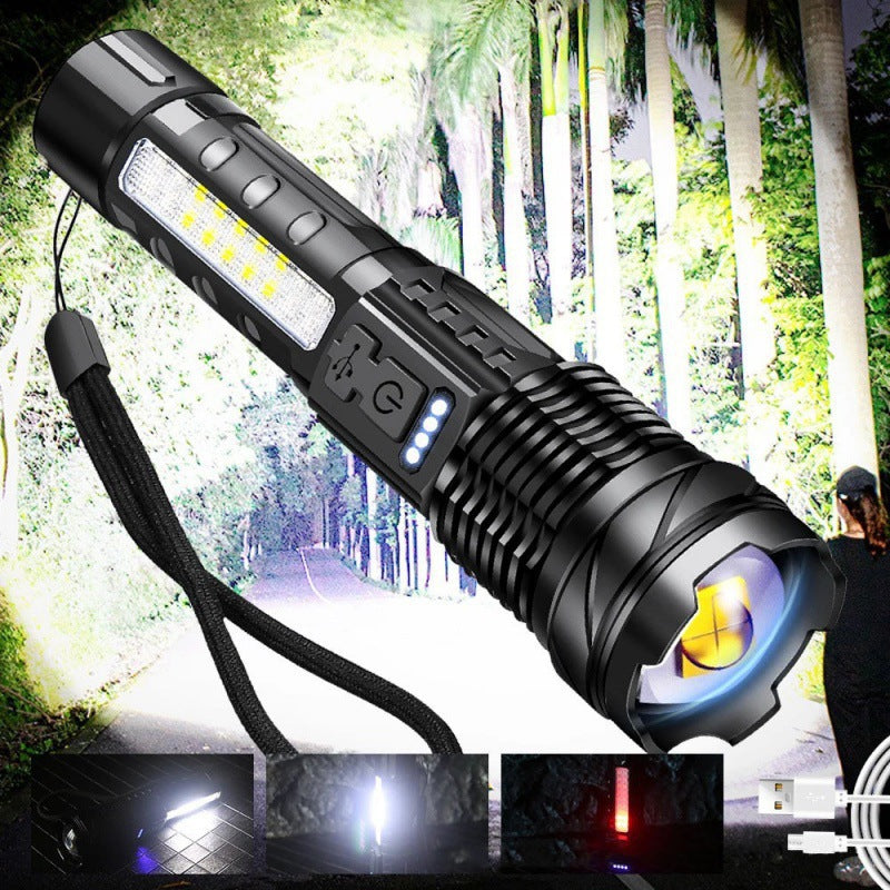 Telescopic zoom strong light aluminum alloy waterproof flashlight