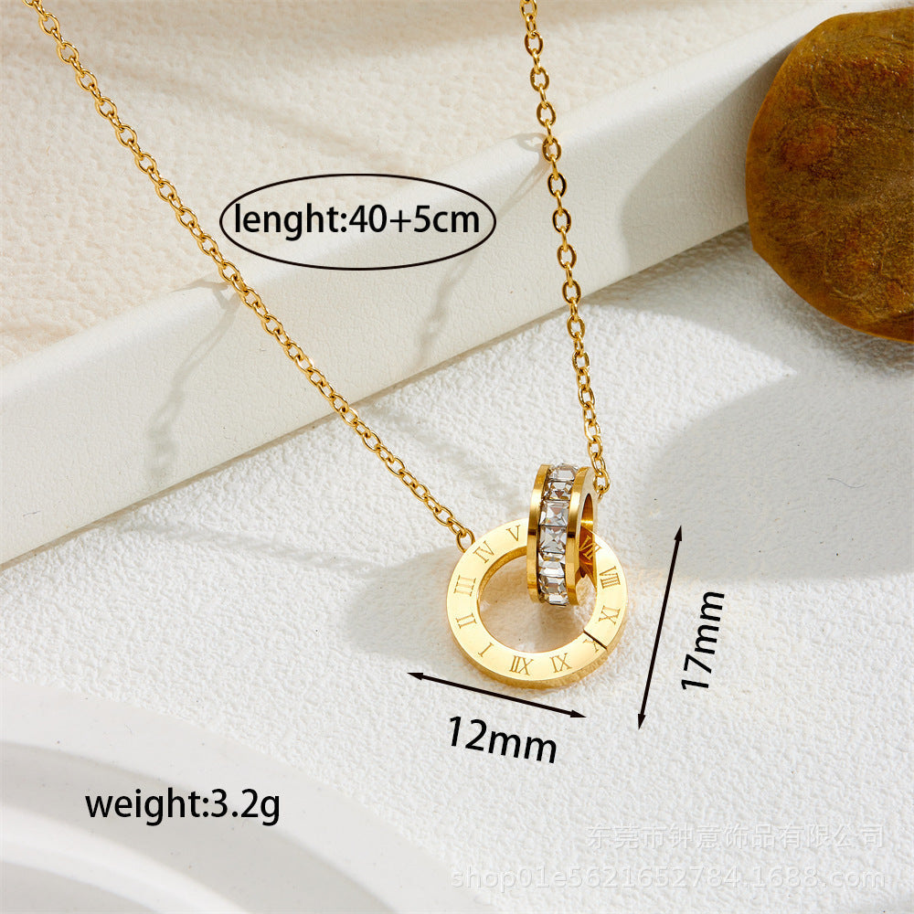 Roman double ring necklace, titanium steel necklace 2025081203