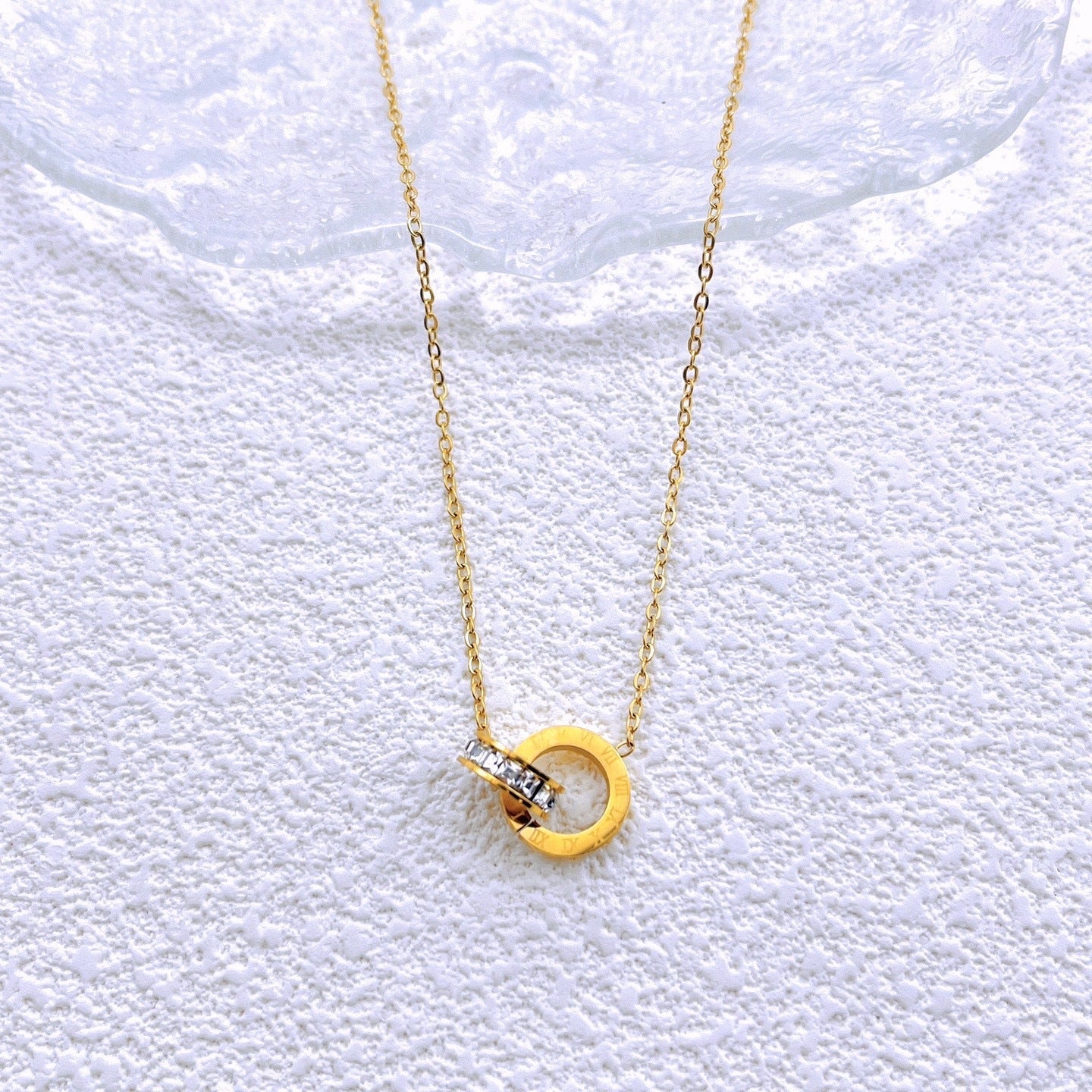 Roman double ring necklace, titanium steel necklace 2025081203