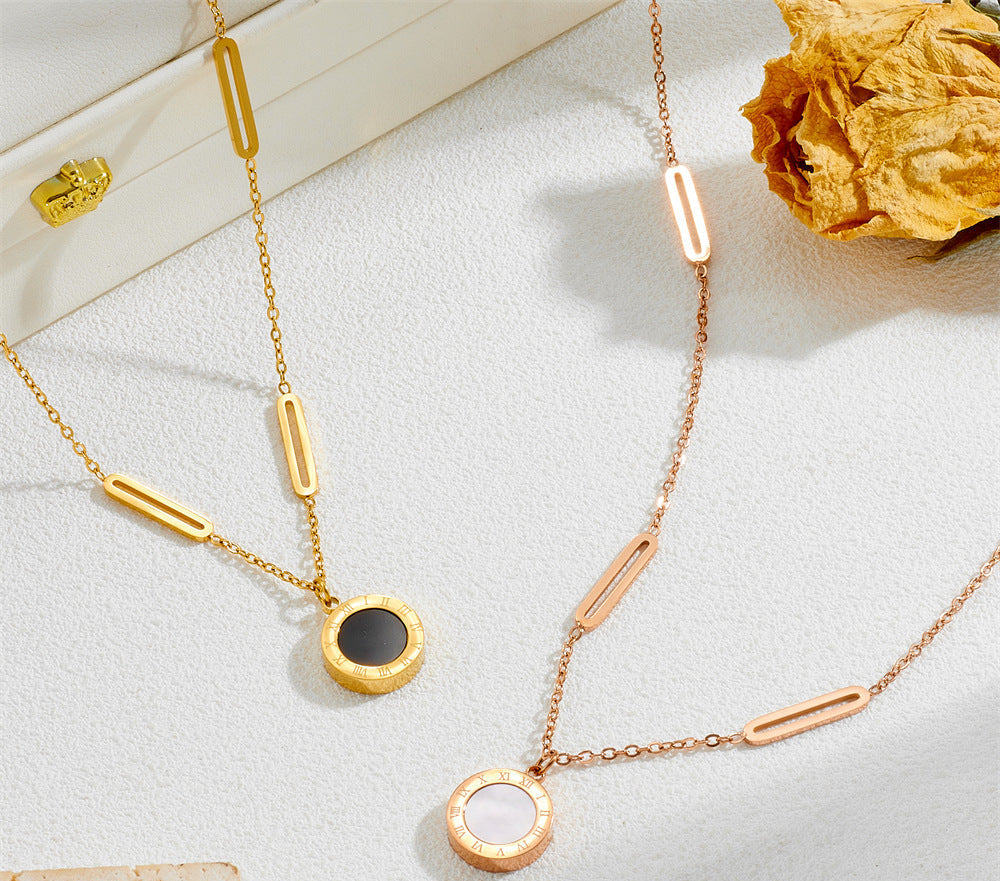 Roman numeral pendant titanium steel necklace 2025081101