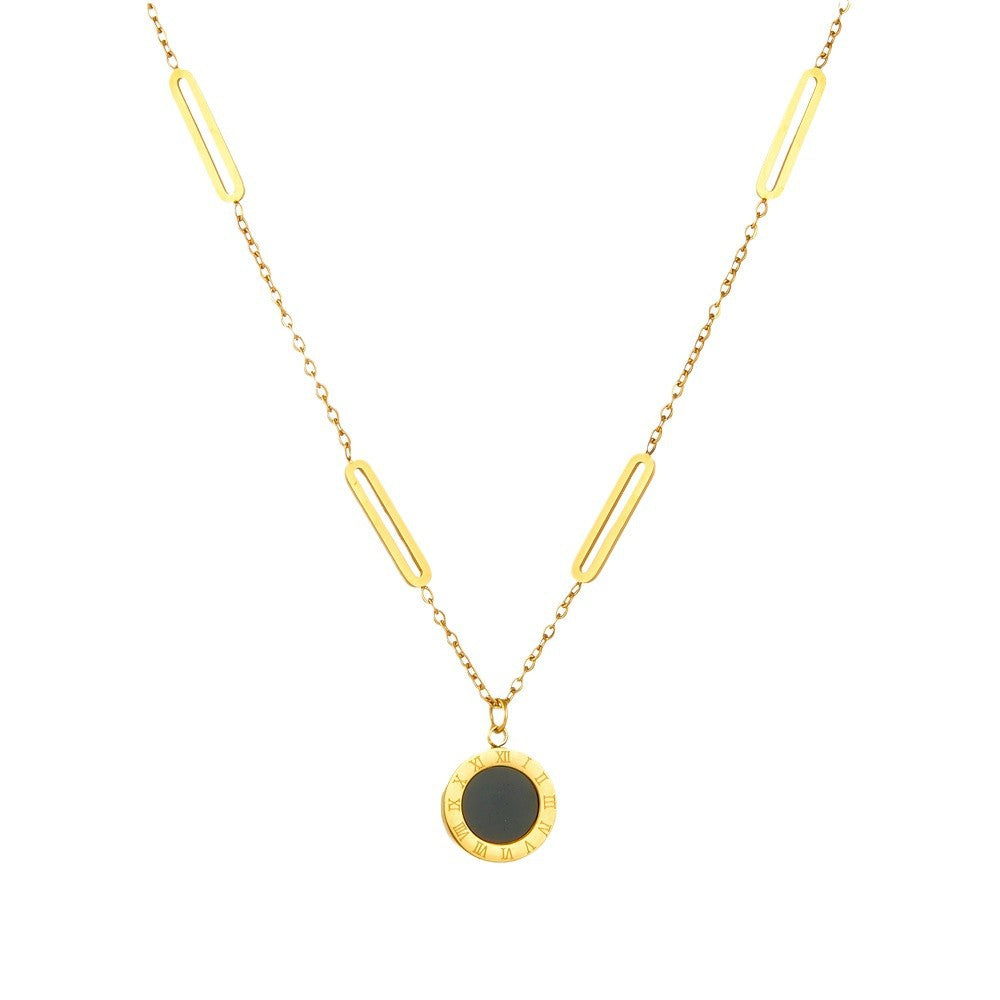 Roman numeral pendant titanium steel necklace 2025081101