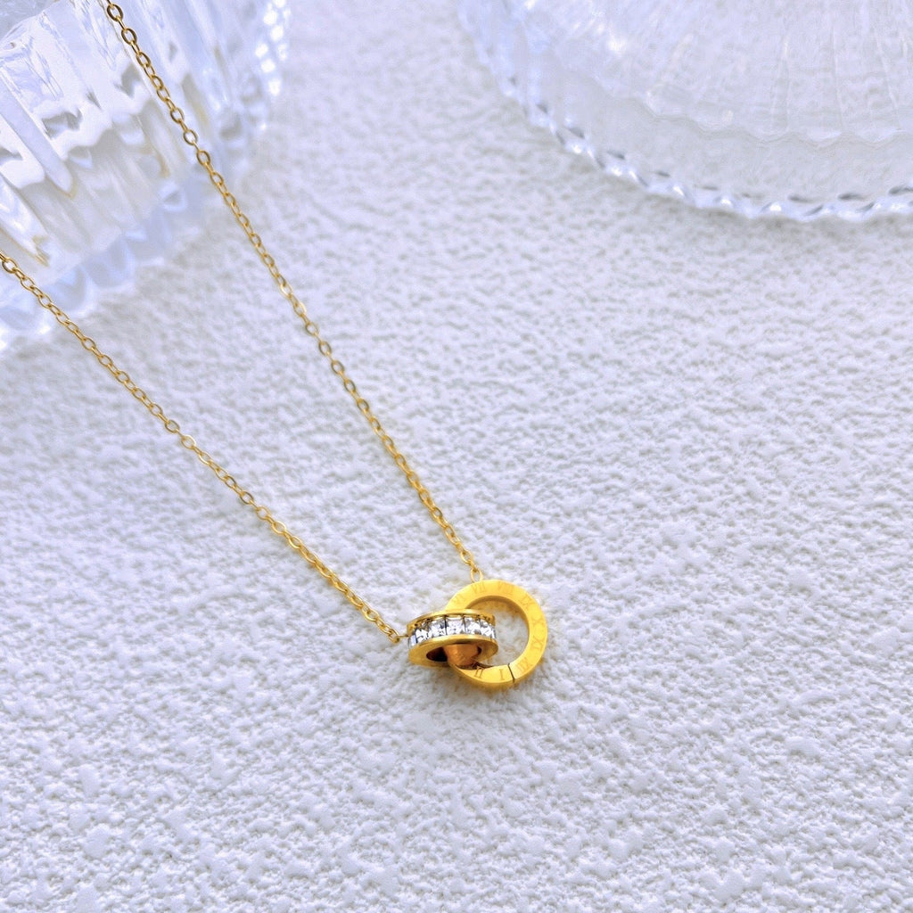 Roman double ring necklace, titanium steel necklace 2025081203