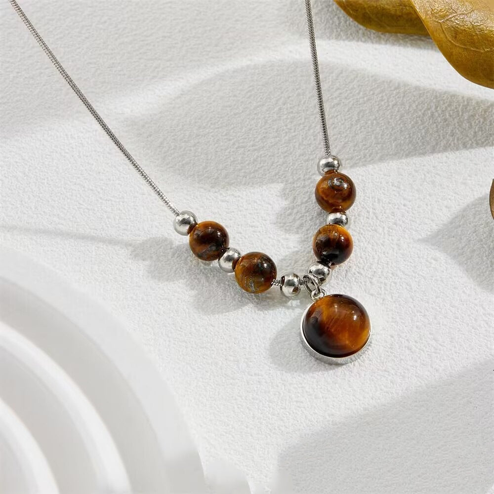Leather tiger's eye necklace for autumn and winter 2025081113