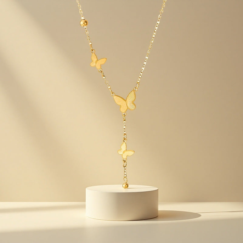 Elegant steel butterfly necklace bracelet 2025081201