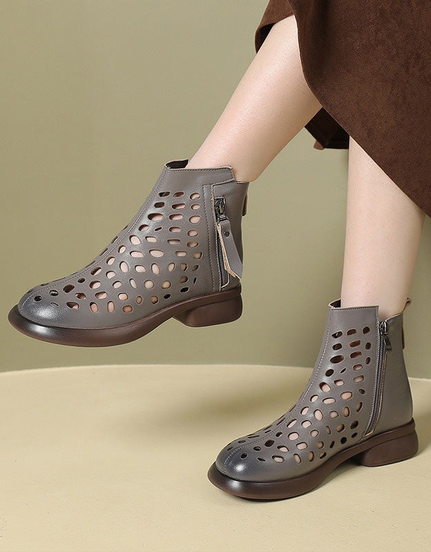 Round Toe Leather Hollow Summer Sandals Boots 35-43