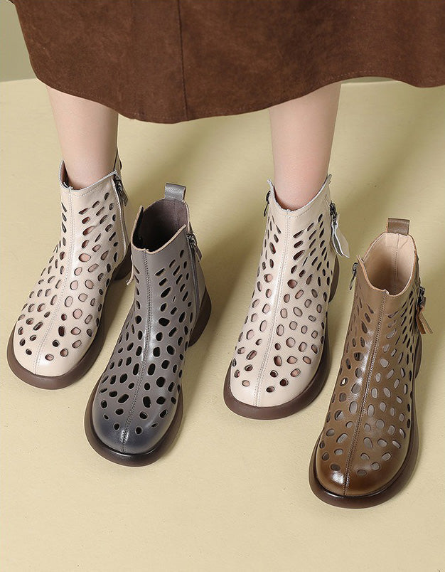 Round Toe Leather Hollow Summer Sandals Boots 35-43