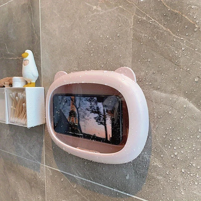 Bathroom Waterproof Mobile Phone Box Cartoon, Adhesive Bracket Mobile Phone Holder, Bathing TV Show Artifact