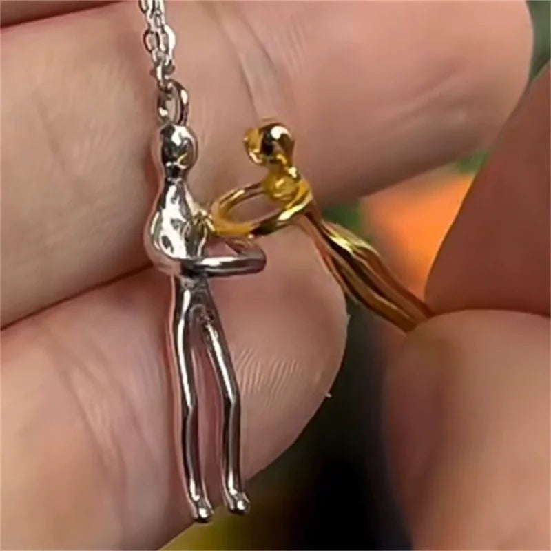 Creative Design Couple Hug Slippable Pendant Necklace Hugging Necklaces Jewelry for Lover Women Couple Men Valentine's Day Gifts