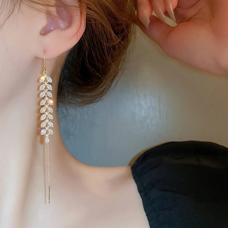 New 925 sterling silver long zircon earrings shine as a birthday gift