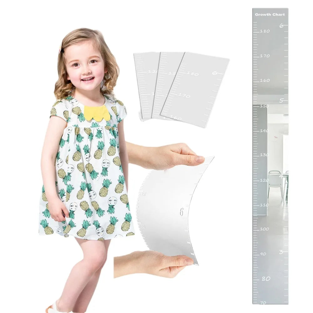 Acrylic Puzzle Mirror Growth Chart Shatterproof Foldable Kids Height Mirror Ruler with Cartoon Sticker Measuring Tape