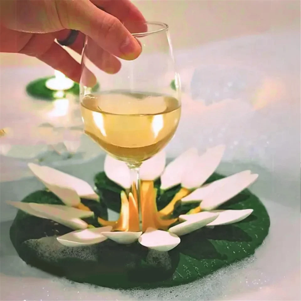 Highly Recommended.Luxurious Floating Lotus Bath Glass Holder with Wine Bottle Holder