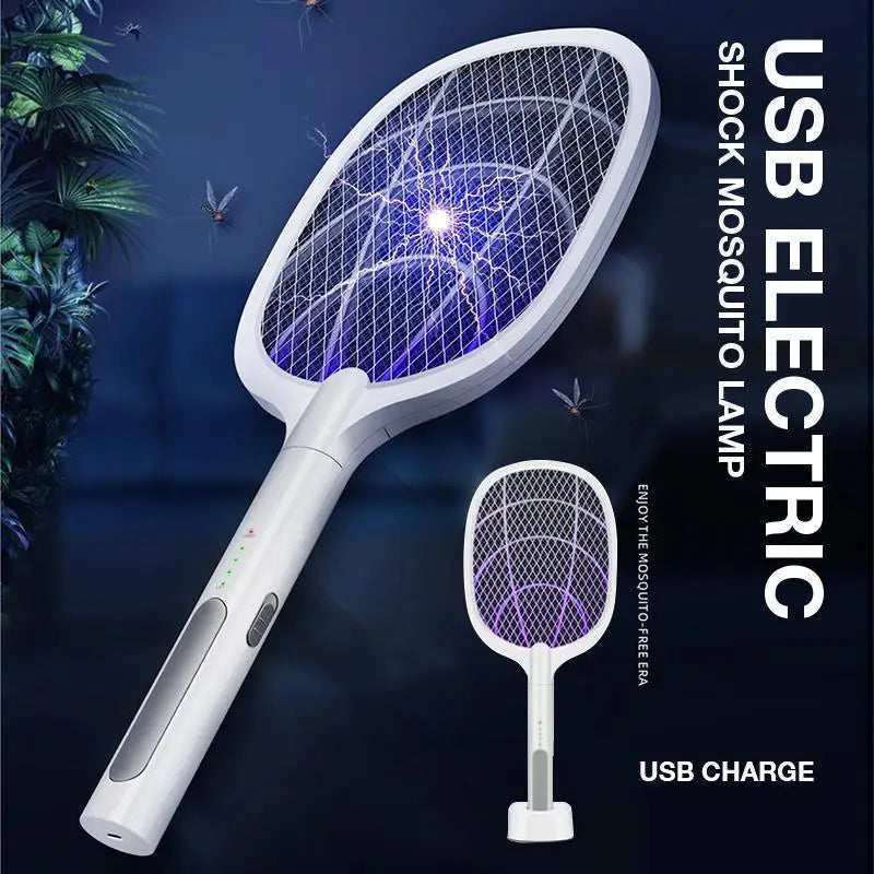 Portable handheld USB mosquito swatter electric shock three-layer mesh light