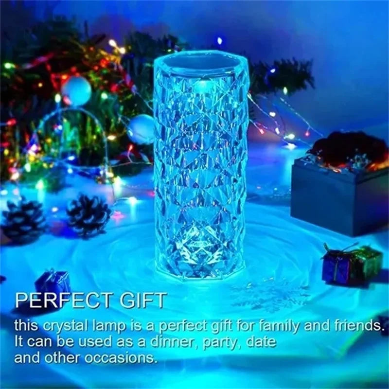 16 Colors Crystal Table Lamp Rechargeable Rose Projector Night Light Diamond Touch Atmosphere Lights