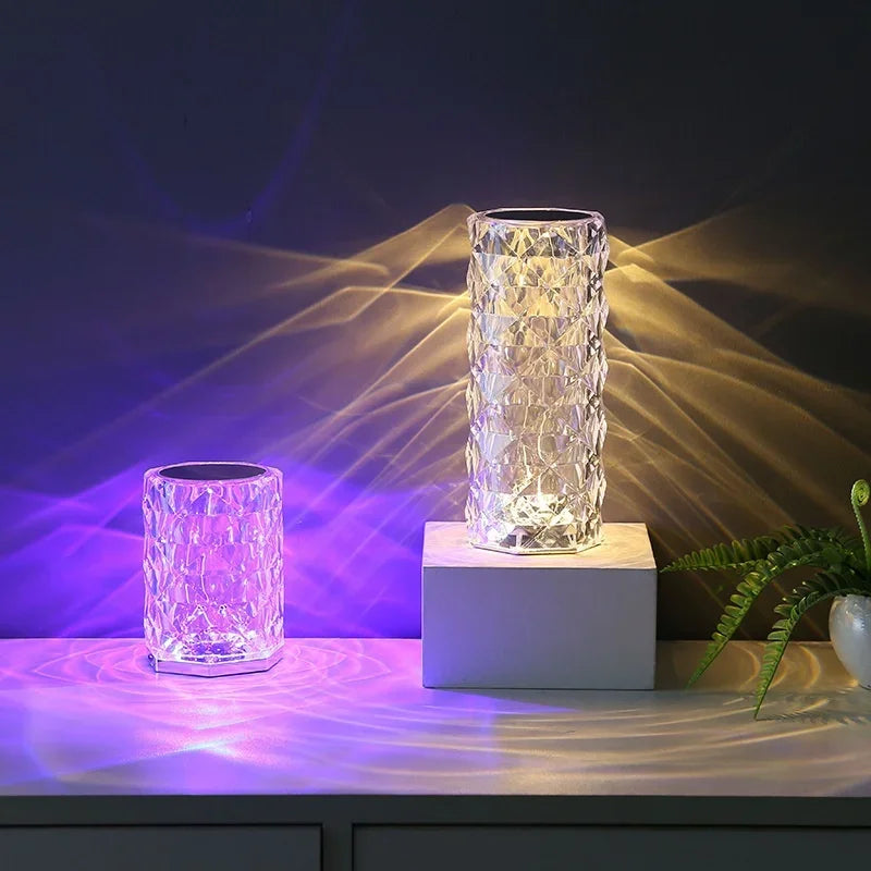 16 Colors Crystal Table Lamp Rechargeable Rose Projector Night Light Diamond Touch Atmosphere Lights