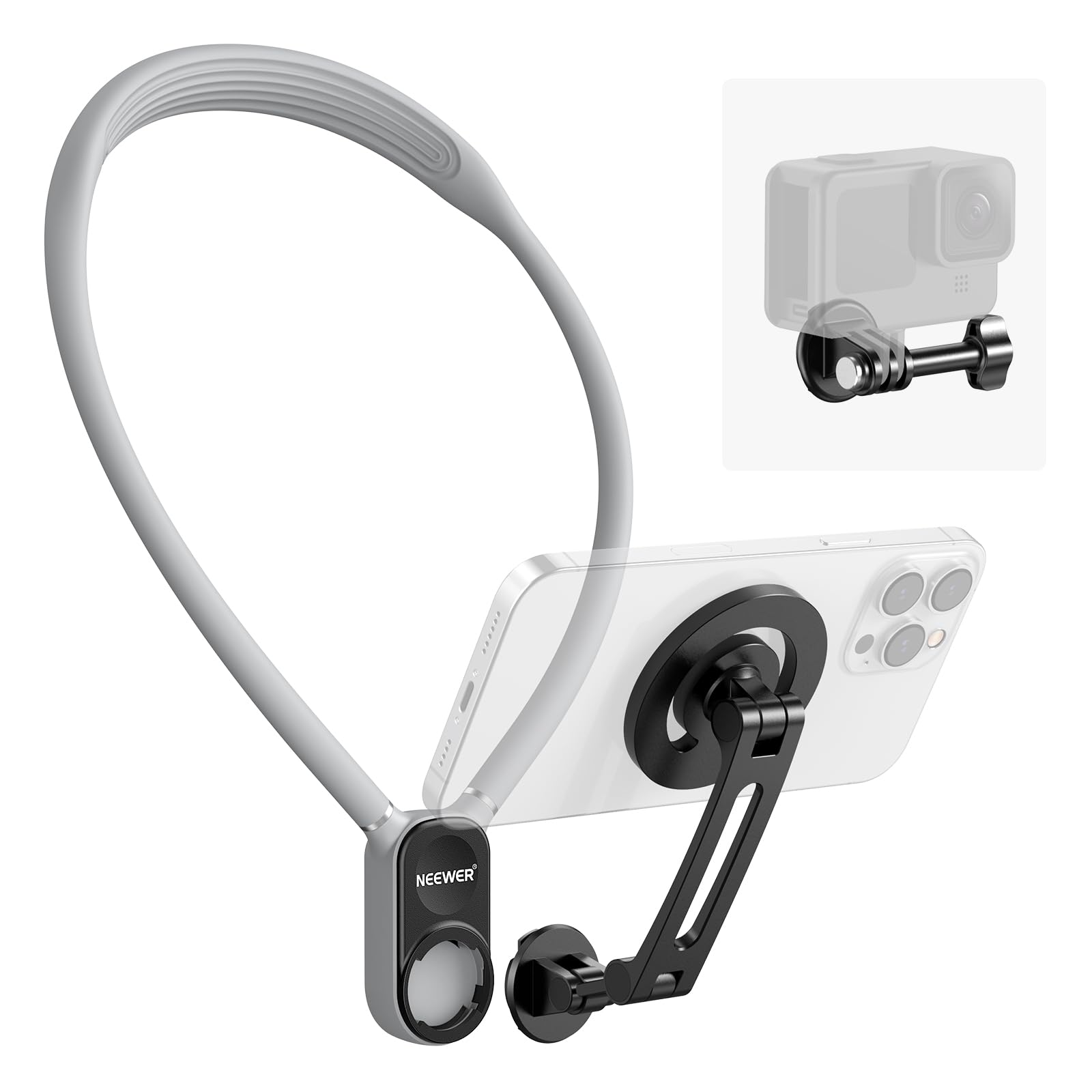NEEWER Magnetic Neck Mount Compatible with GoPro Hero 13 12 11 MAX DJI Action 4 Insta360 15 Pro Max Samsung S23, Quick Release Flexible POV Action Camera Neck Mount Adapter & Holder