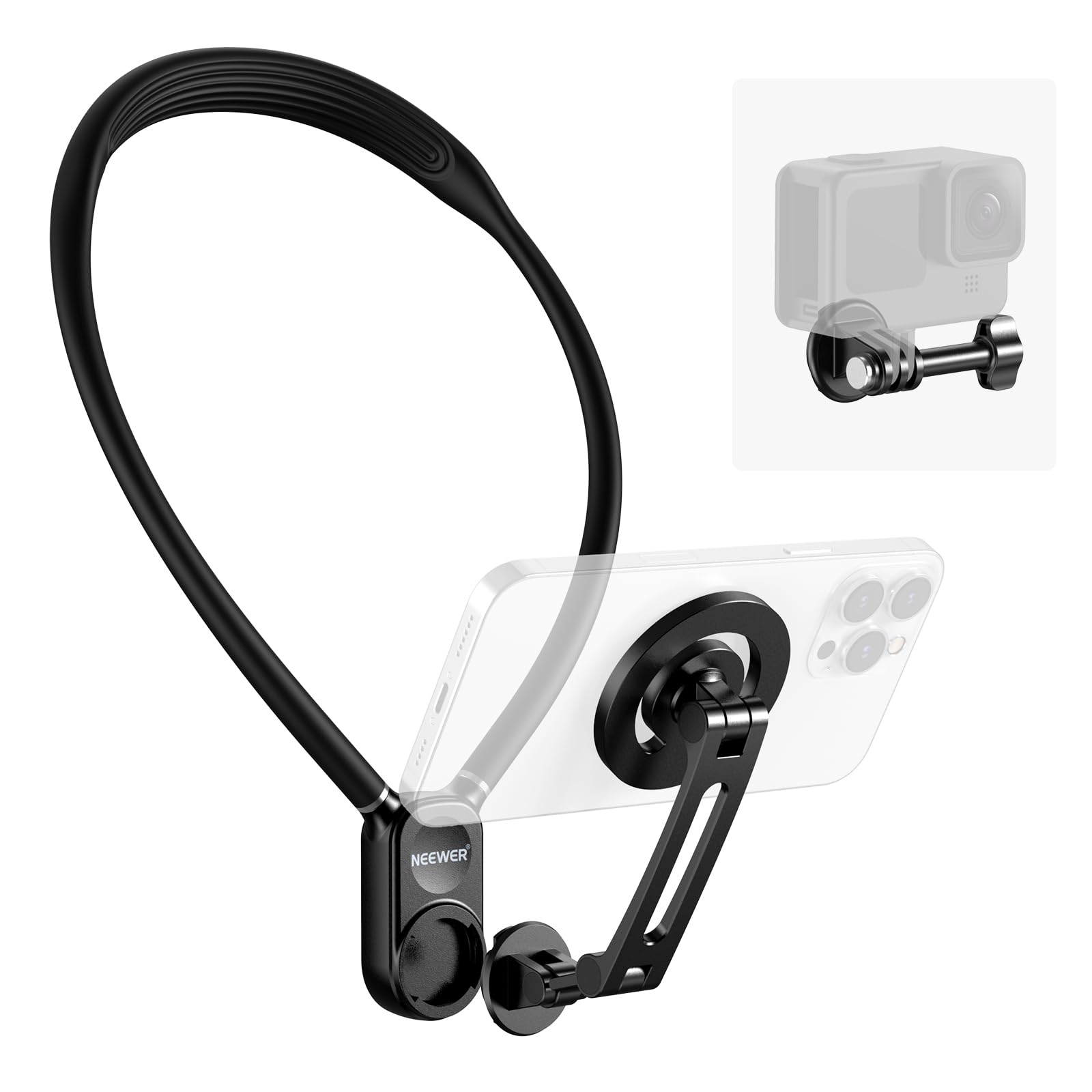 NEEWER Magnetic Neck Mount Compatible with GoPro Hero 13 12 11 MAX DJI Action 4 Insta360 15 Pro Max Samsung S23, Quick Release Flexible POV Action Camera Neck Mount Adapter & Holder