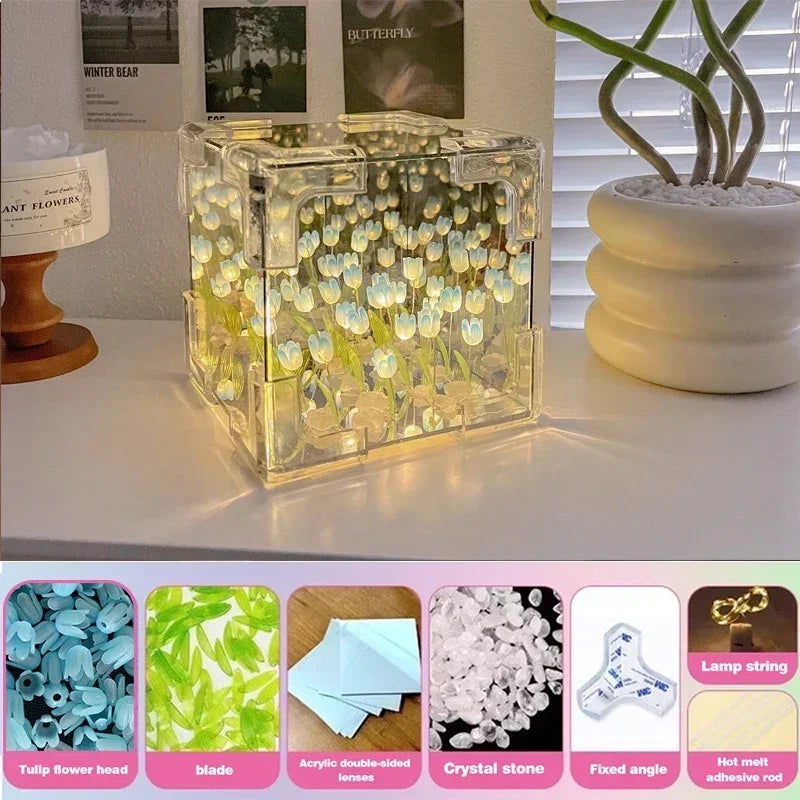 Artificial tulip handmade DIY LED bedside lamp