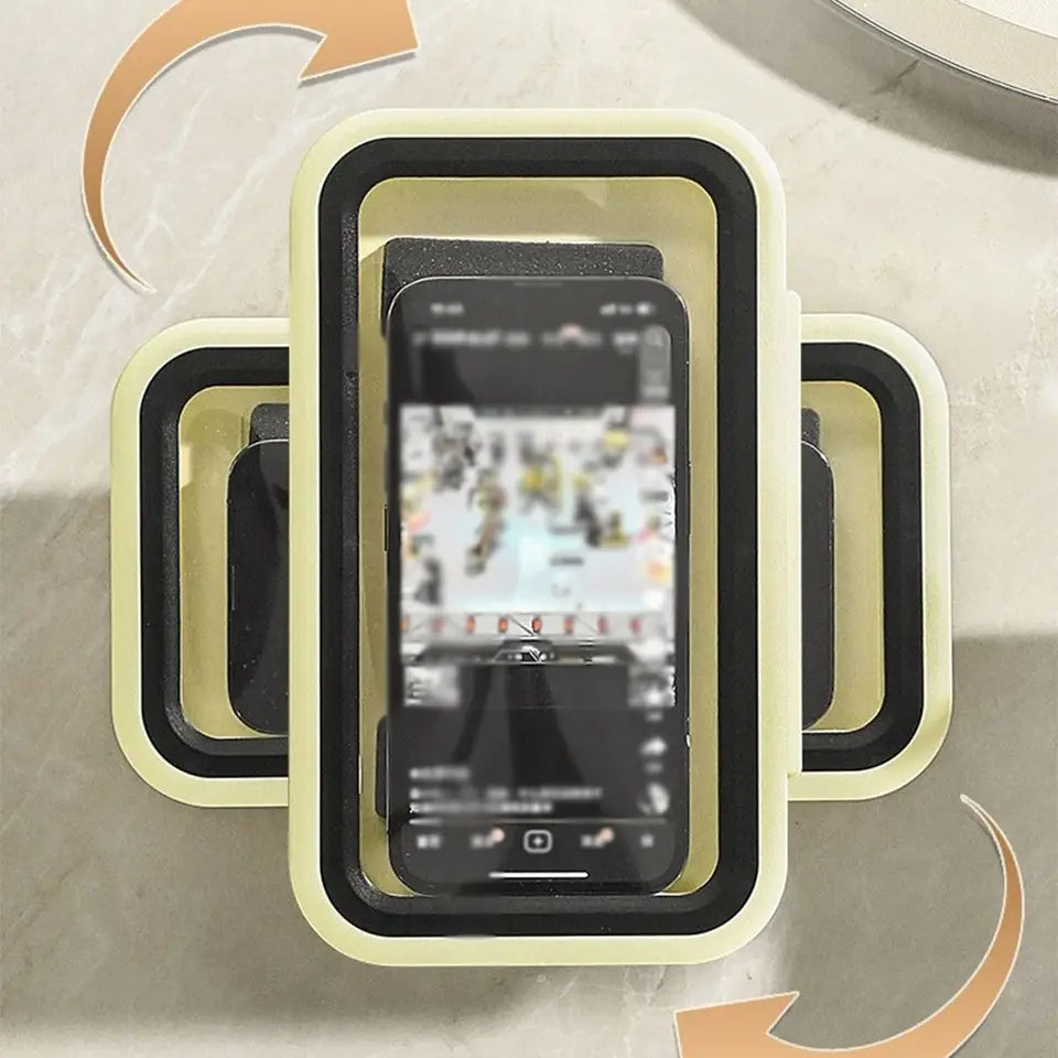360 ° rotatable, no drilling required shower waterproof and anti fog phone holder case