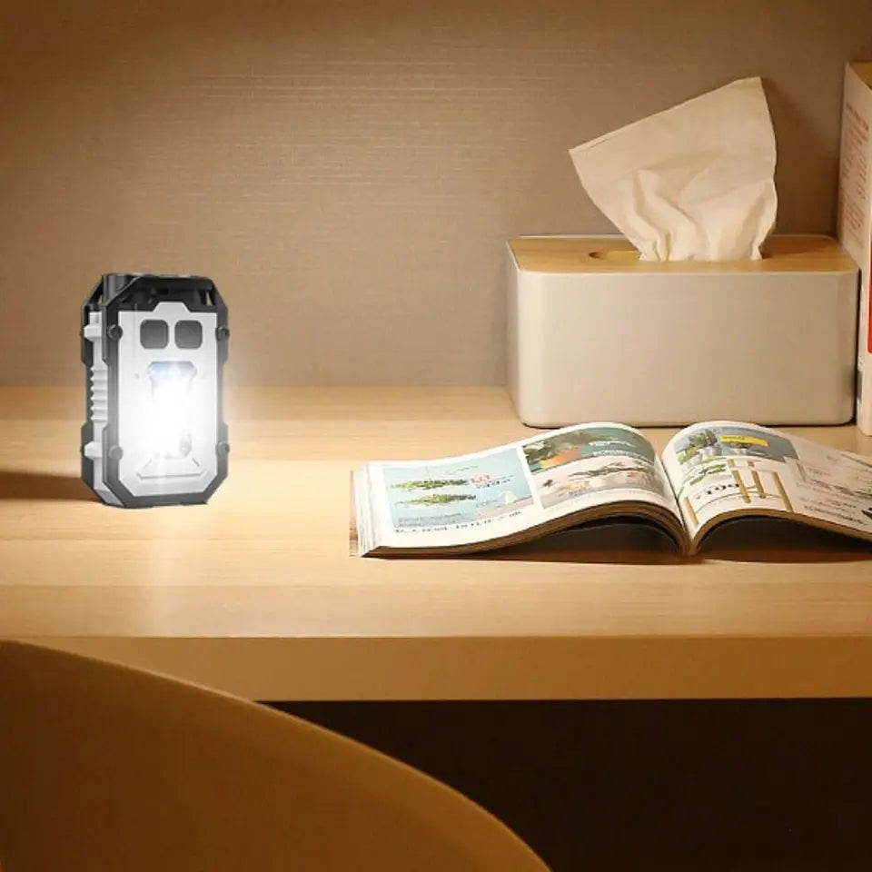 LED+COB keychain flashlight with back clip USB rechargeable portable mini flashlight