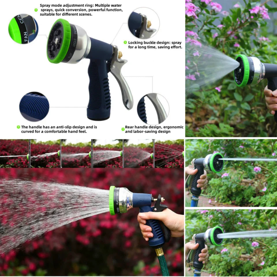 Garden High Pressure Water Gun 7&8-Pattern Adjustable Nozzle Hose Watering Sprinkler Lawn Pipe Multi-function Irrigation Sprayer