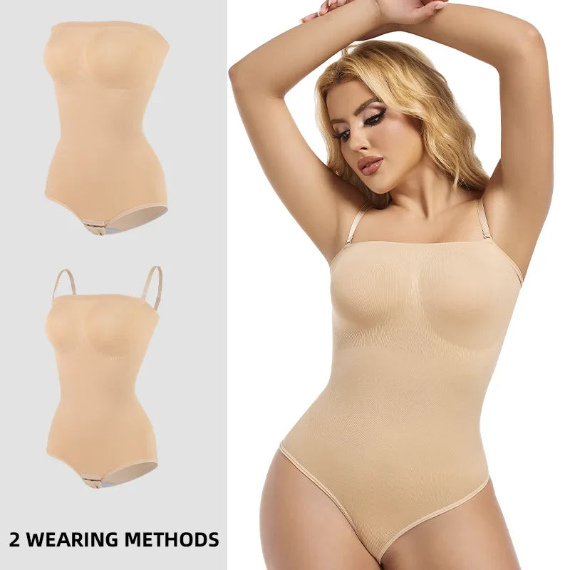 Women Strapless Bodysuits Shapewear Seamless Tude Tops Bodyshaper Compression Waist Trainer Push Up Butt Lifter Backless Shaper