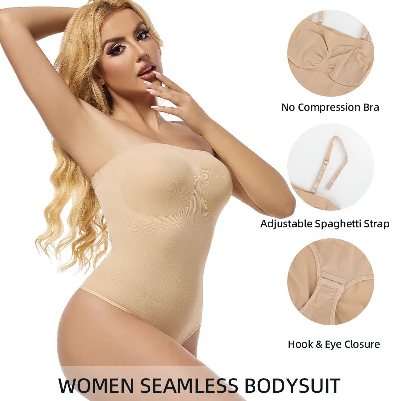 Women Strapless Bodysuits Shapewear Seamless Tude Tops Bodyshaper Compression Waist Trainer Push Up Butt Lifter Backless Shaper