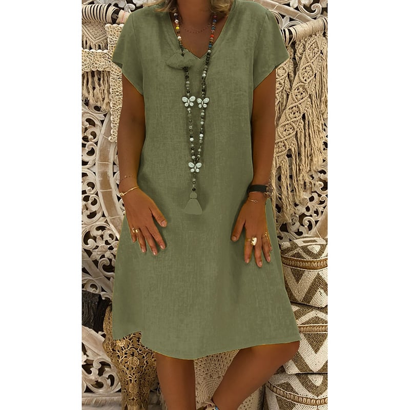 🔥Women's Dress Summer Linen Dresses Casual V Neck Midi Dress