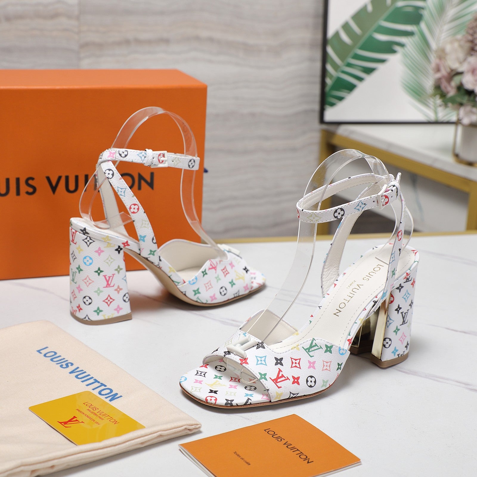 Lvv colorful printed high-heeled sandals 0725102304