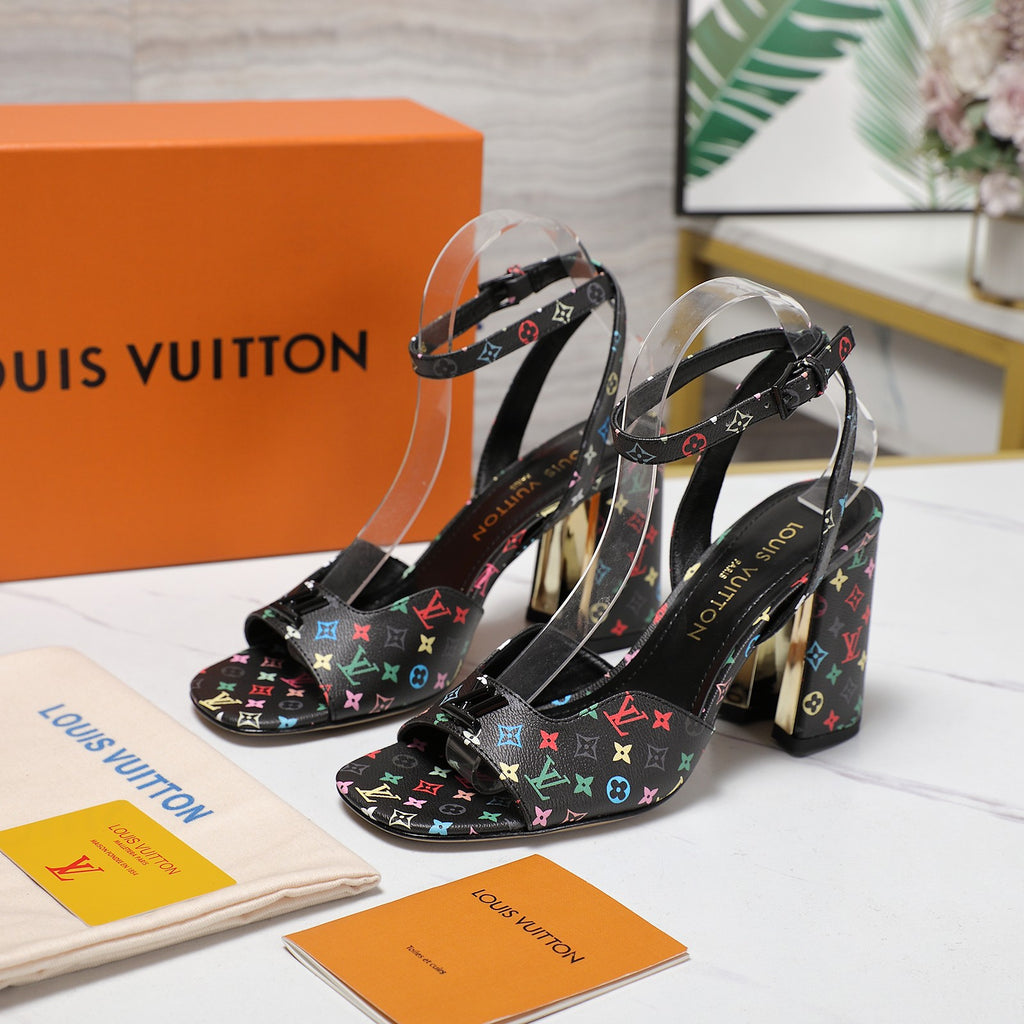 Lvv colorful printed high-heeled sandals 0725102304