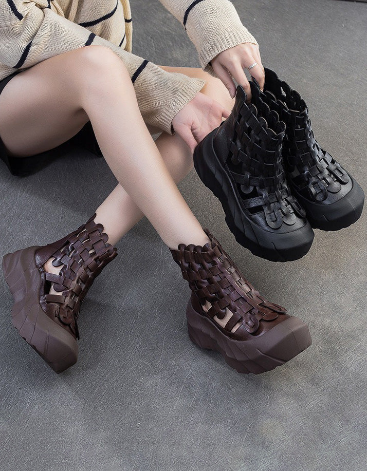 Handmade Leather Woven Breathable Wide Toe Box Boots