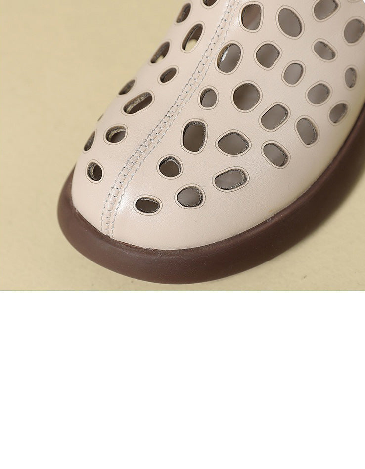 Round Toe Leather Hollow Summer Sandals Boots 35-43